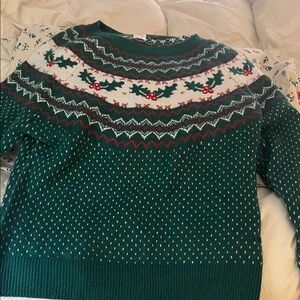 Holiday Time Festive Green and White Sweater